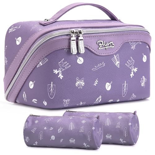 Travel Makeup Bag Cosmetic Bags for Women (L-3-Purple)