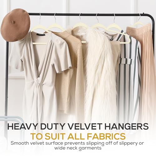 Premium Velvet Hangers 30 Pack Ultra Thin Non Slip Adult Felt Space Saving Suit Hanger for Closet Heavy Duty Coat Pants Jackets Dress Hangers 360° Swivel Hook Hold Upto 10 lbs Ivory (Ivory / 30 Pack)