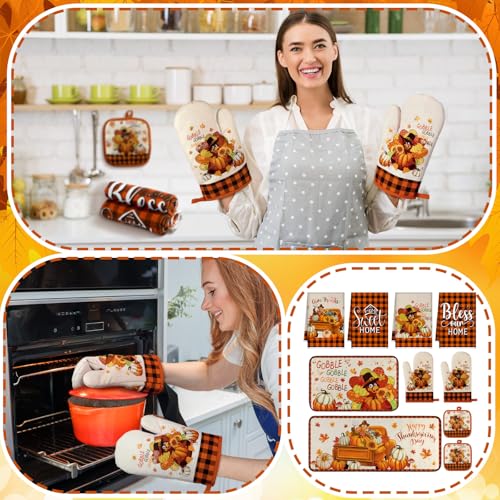 10 Pcs Fall Thanksgiving Turkey Kitchen Decor Set Orange (Yellow / Trendy Style)