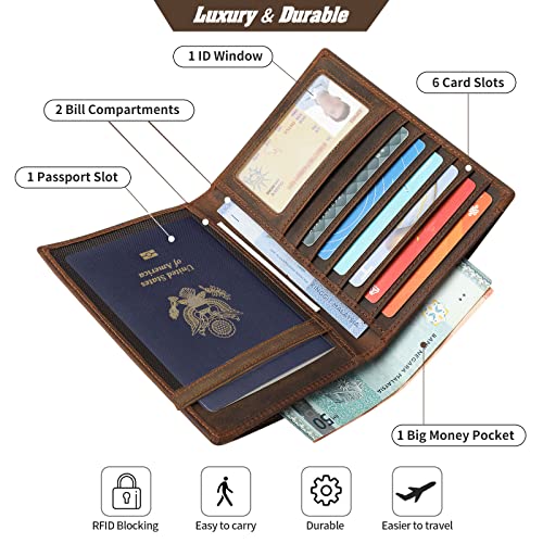 Leather Passport Holder RFID Blocking Passport Travel Wallet Cover Case for Men Women Brown JC17 (JC17-Red Brown)