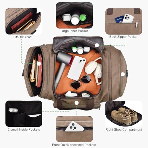 60L Canvas Duffle Bag for Men (Coffee / 60L)