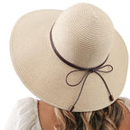 Womens Sun Straw Hat Bowknot Hat Summer Wide Brim Bucket Hats Foldable Beach Sun Hats Roll up UPF 50+ (1 Pack Bowknot Hat: Beige, 4.7" Brim)