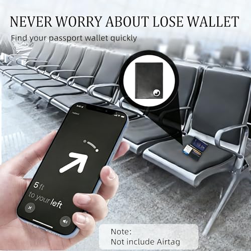 Passport Holder for Travel with AirTag Slot (Black)