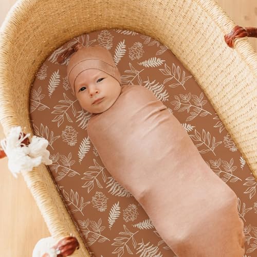 Stretch Fitted Bassinet Sheet Set BROLEX 2 Pack Cradle Sheets for Bassinet Pad (Squirrel Foliage / 32x16 Inch)