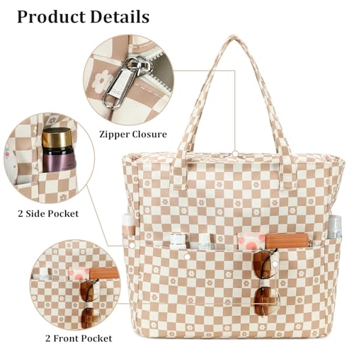 Large Beach Bag for Women (Brown-white)