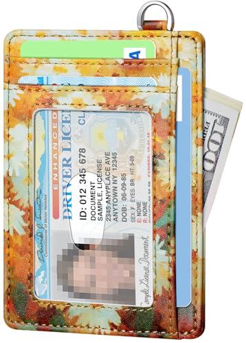 Slim Minimalist Wallet RFID Credit Card Holder for Men (small / Daisies and Cat)