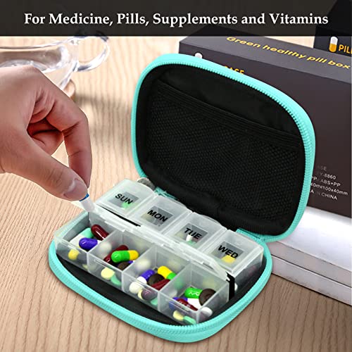 Weekly Travel Pill Organizer Cute Pill Case with 7 Day Pill Box (2 Cases + 2 Boxes / C. Black 01 + Green 01)