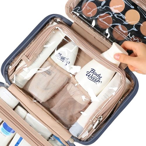 Travel Toiletry Bag for Women Hanging Organizer Makeup Case Pockets (Aegean-Blue / Medium)