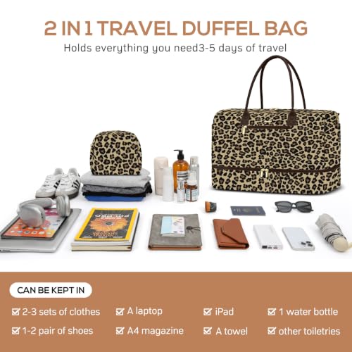 Travel Weekender Duffle Bag for Women (41-Leopard Print / Large)