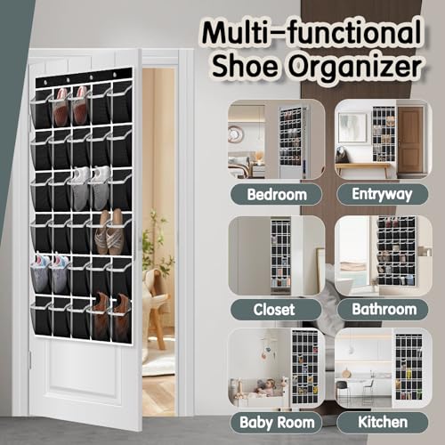 Over the Door Shoe Organizer with 30 Breathable Mesh Pockets (2PC-Black)