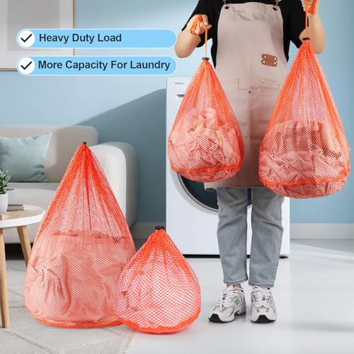 4Pcs Mesh Laundry Bags Washing Machine Mesh Wash Bags for Clothes (Orange / 26"x28")