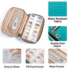 Travel Pill Organizer 2 Times a Day with Cute Fabric Pill Case (Teal / Large)