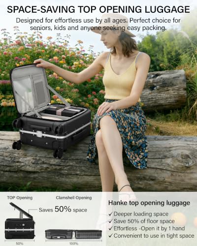 20 Inch Top Opening Carry On Luggage with Cup Holder and USB Ports (Jet Black / 20 Inch Pro)