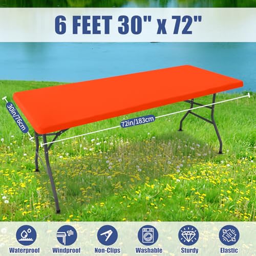 2 Pack Rectangle Spandex Fitted Table Cloth (Orange / 72" x 30" (Rectangular))