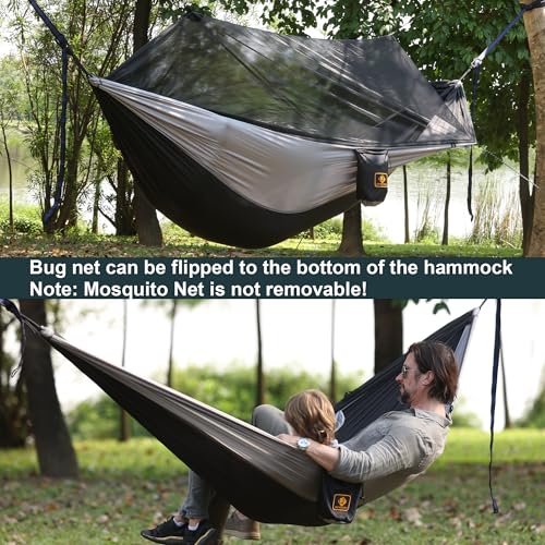 Camping Hammock with Net (Black & Grey / Large)