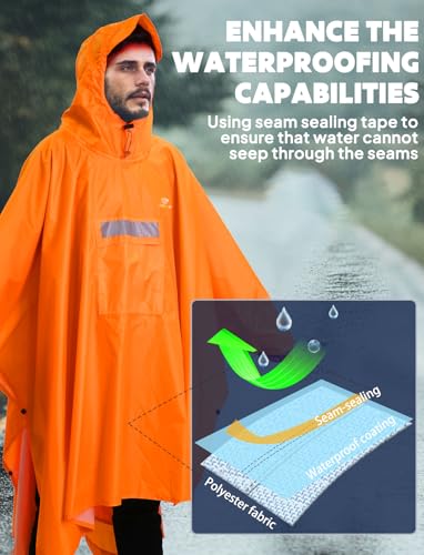 Hooded Rain Poncho for Adult Waterproof Lightweight Raincoat (Dark Orange)