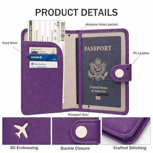 Passport Holder RFID Blocking Travel Wallet (Purple)