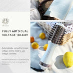 4-in-1 Travel Dual Voltage Hair Dryer Brush 110-240V Blow Dryer Brush (50mm Oval / White & Rose Gold)