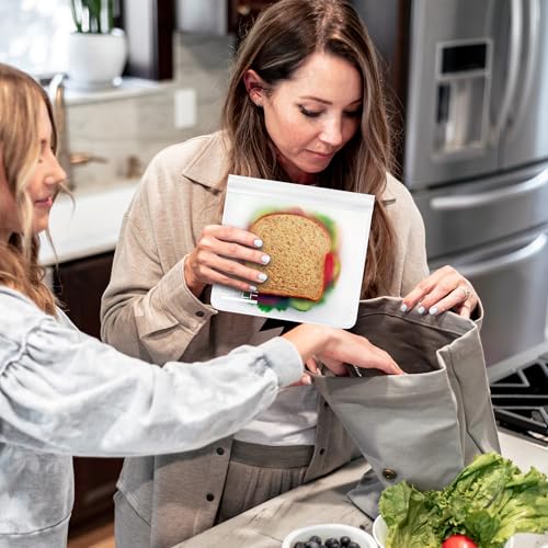 12 Pack Dishwasher Safe Reusable Food Storage Bags (12 Pack-2 Gallon 5 Sandwich 5 Snack / White)