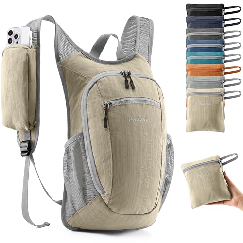 10L Small Hiking Backpack Travel Daypack Lightweight Packable Back Pack for Women Men (Beige)