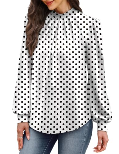Winter Clothing for Women Fall Clothes Early Fall Fashion Must Haves Long Sleeve Shirts Blouses Dressy Casual Womens Tops Work Teachers Outfits White Polka Dot M (04 - White Polka Dot / Medium)