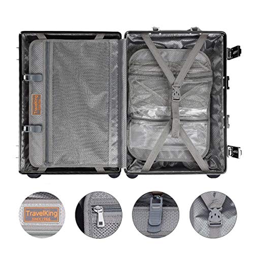 All Aluminum Carry On Luggage with TSA Locks Zipperless Alloy Metal Hard Shell Spinner Suitcase (Metallic / 20")