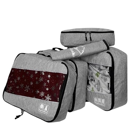 5 Set Packing Cubes for Travel Large Suitcase Luggage Organizer Bags Travel Accessories Vacation 4 Cubes 1 Laundry Pouch Bag (Snow Gray)