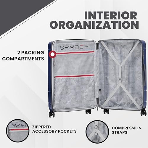 Carve 29 Inch Large Checked Luggage Expandable Hardside Upright Suitcase (Navy / Large Checked)
