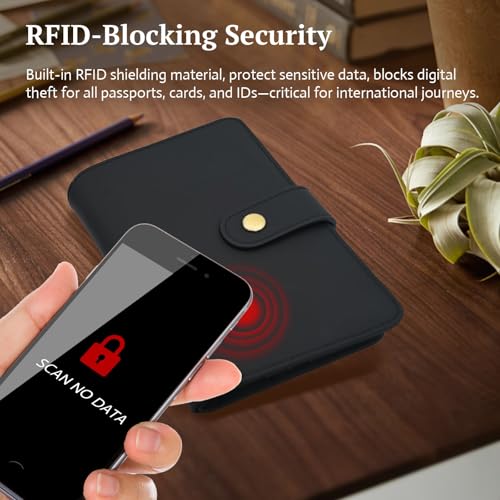 All in One RFID Passport Wallet with Tracker Slot (Black)