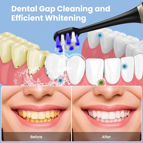 2-in-1 Electric Toothbrush and Water Flosser, Rechargeable Toothbrush with Water Flossing Brush Head, 3 Cleaning Modes, 25-Day Battery, 110ml Water Tank, Portable Travel Toothbrush, Black (Black)