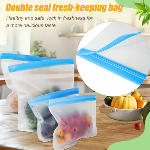10 Pack Reusable Silicone Food Storage Bags (Blue (Large_10p))