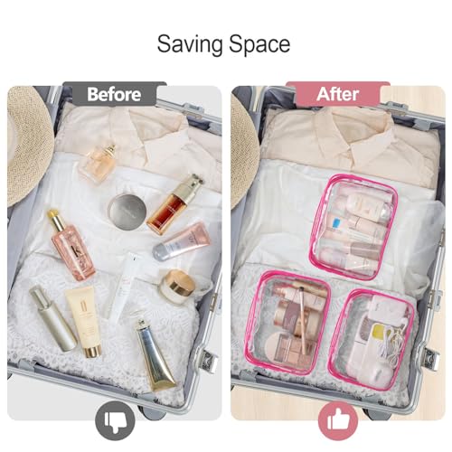 Clear Makeup Bag for Travel (2 Matte Rose Red / Mixed Size Series (1 Medium + 1 Large))