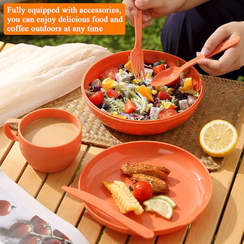 6 Piece Camping Mess Kit with Bowl (1.Orange)