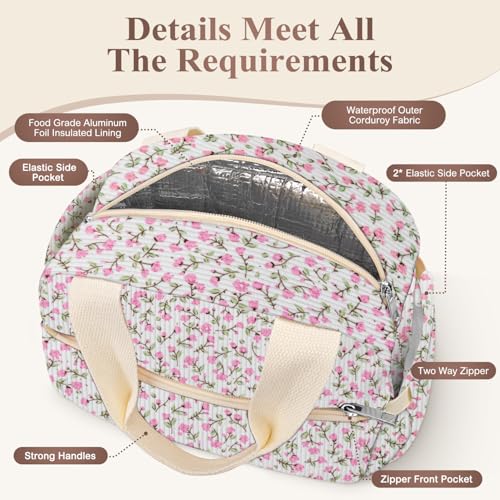 Lunch Box for Women (B-B-Corduroy Pink Flower / Medium - 10L)