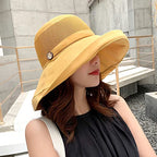 Women Mesh Crown Wide Brim Sun Hats Summer UV Protection UPF Hat for Beach Hiking Garden Travel Lawn Work Chin Strap (One Size / B5-fyu001-yellow)