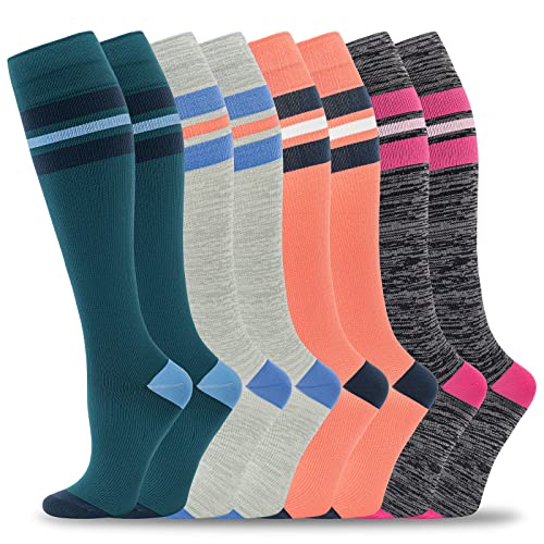 8 Pairs Compression Socks for Men & Women 20 (Large-X-Large / 17-8 pairs-green/grey/orange/black strips-NEW)