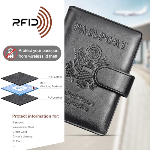 Passport Holder for Travel Essentials (B-Black + Light Purple / Upgraded)