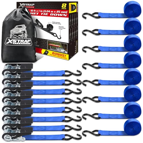 8 Pack Ratchet Tie Down Straps (8PK-1Inch / Blue)