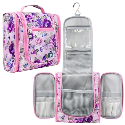 Toiletry Bag Travel Bag for Women Men (Floral Purple / Standard (9x4x9))
