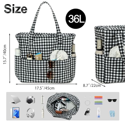 Beach Bags for Women (Black White Checkered-1)
