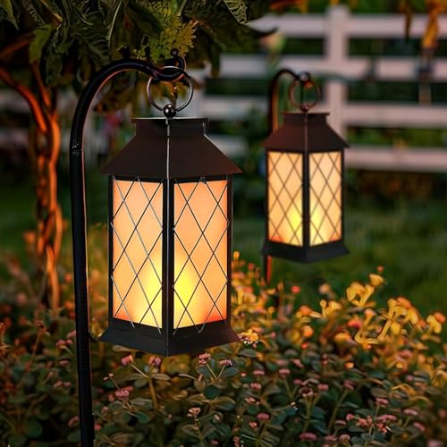 18" Solar Lanterns Outdoor Waterproof Flickering Flame Black (Antique Black)