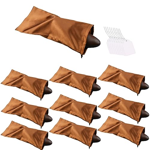 10 Pack Shoe Bags for Travel Satin Fabric Shoe Bag with Drawstring for Men Women Travel Protecting Storing Shoes (Brown)