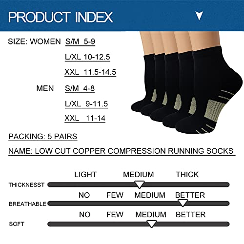 Copper Ankle Compression Socks (Small-Medium / A01-5 Black)