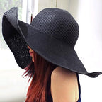 Beach Hats for Women Big Straw Wide Brim Summer Hat Floppy Foldable Roll up Cap Sun Hat UPF 50+ (Aca Wire: Black)