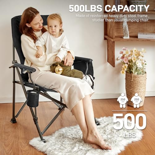 Oversized Folding Camping Chair for Adults with Adjustable Lumbar Support (Black / Lumbar Support Back)