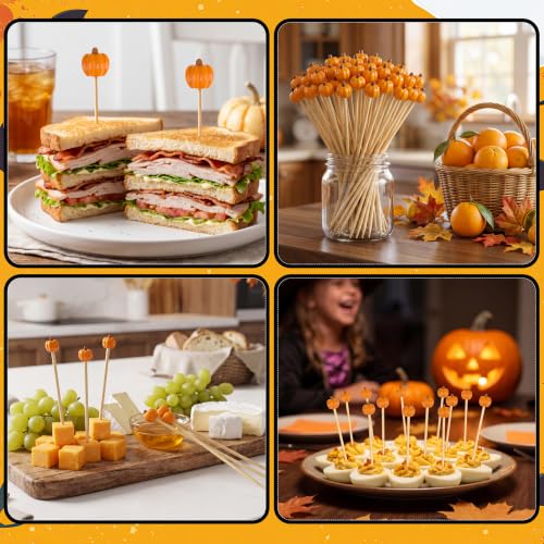 100 Pieces Fall Pumpkin Cocktail Picks 4.7 Inch Fall Picks (Fall Pumpkin)