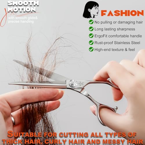 High end Professional Extremely Very Sharp Barber Hair Cutting Scissors Hairdresser Shears For Hair 6.5 Inch Haircut Scissor Made Of Stainless Steel Alloy For Hairdressing Salon and Home Use (Sword Shears / 6.5 Inch)