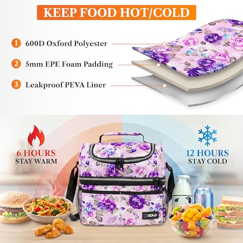 Insulated Lunch Bag for Women (Floral Purple)