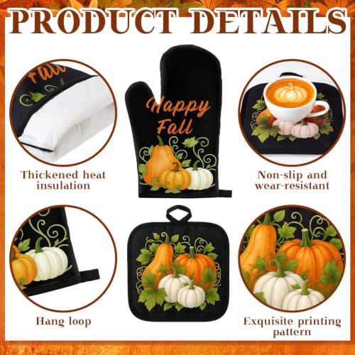 10 Pcs Fall Pumpkin Kitchen Decor Set Black Kitchen Rugs Set (Green, Black / Fresh)