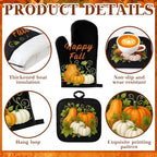 10 Pcs Fall Pumpkin Kitchen Decor Set Black Kitchen Rugs Set (Green, Black / Fresh)